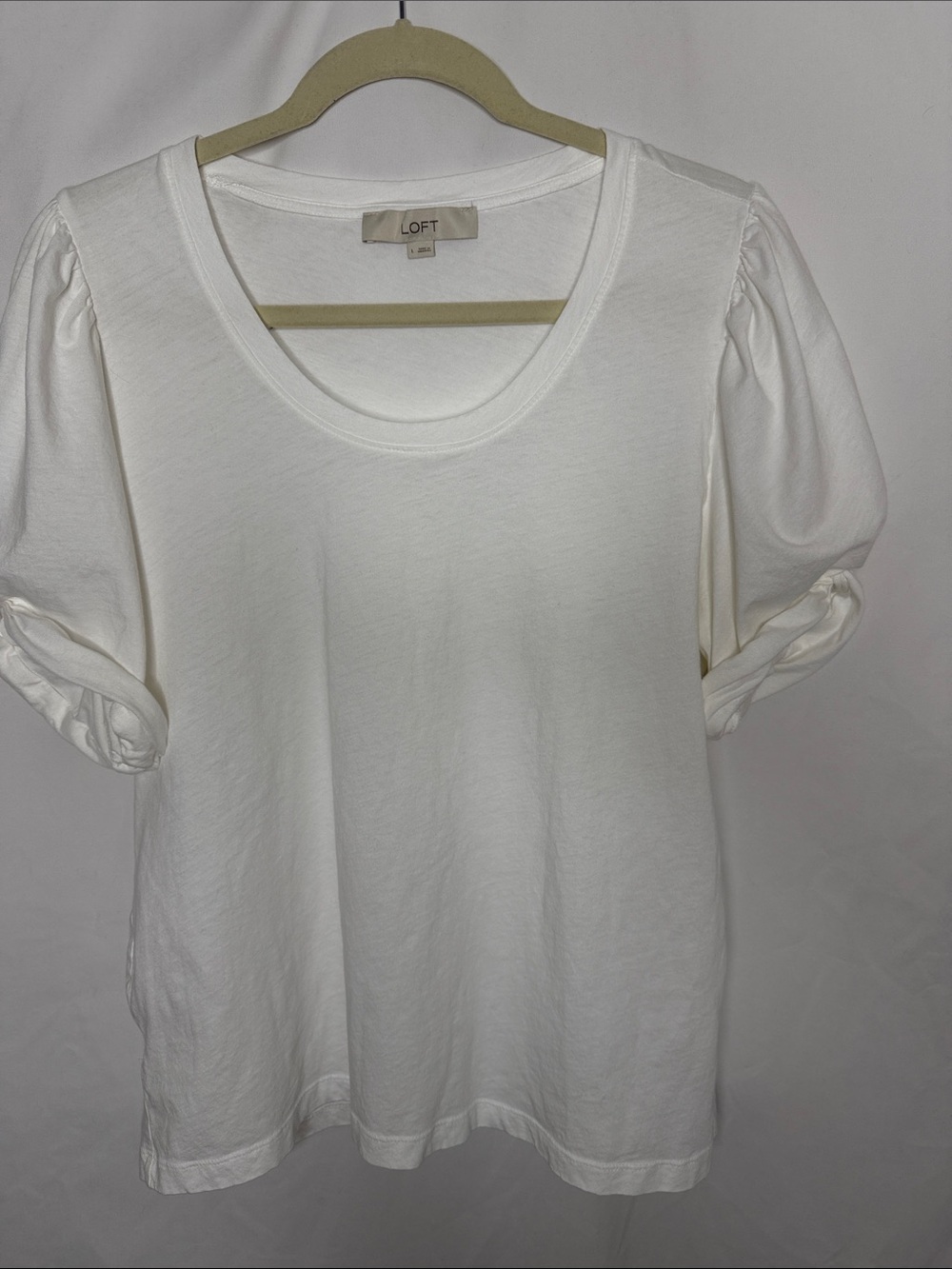 LOFT White Puff Sleeve Scoop Neck Tee